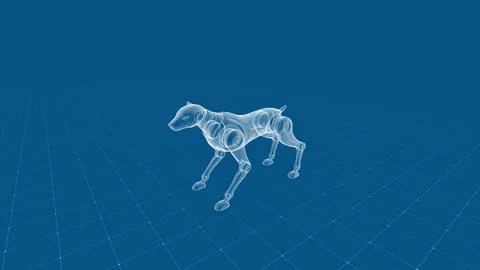 Digital Blueprint of a Robotic Dog on a Gridded Blue Backdrop Stock Illustration