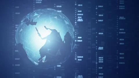 Digital blurred data with earth globe rotation Stock Footage 322130960