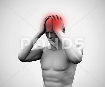 Digital body holding his head having a headache Stock Illustration