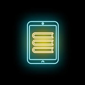 Digital book library on a glowing tablet screen Stock Illustration