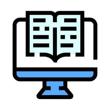 Digital book reading on computer screen icon Illustrazione stock
