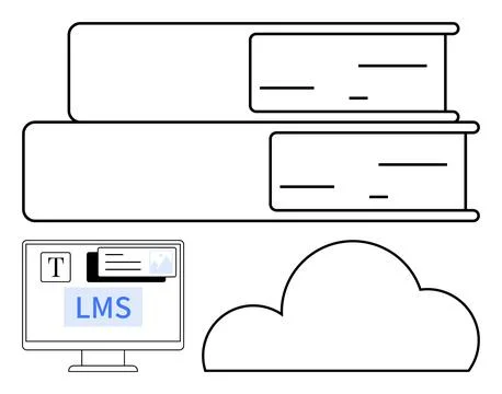 Digital Books and Learning Management System with Cloud Storage Representatio Stock Illustration