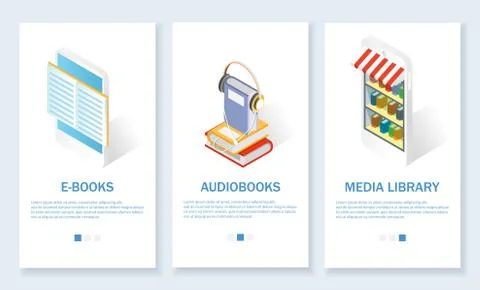 Digital books vector website and mobile app template set Stock Illustration