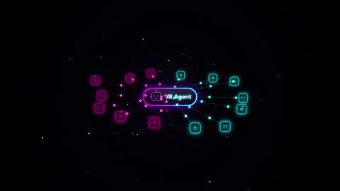 Digital Bot Network Infrastructure and Automated Workflow Nodes Loop Stock Footage 345255383