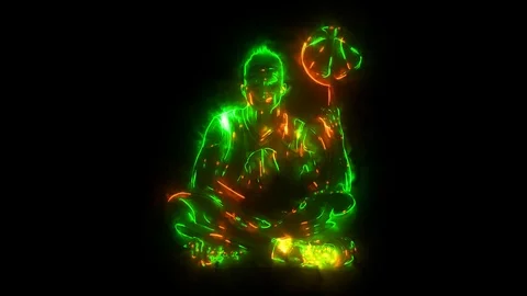 Digital Boy basketball player skillfully handles the ball. Silhouette. neon Stock Footage 102339961