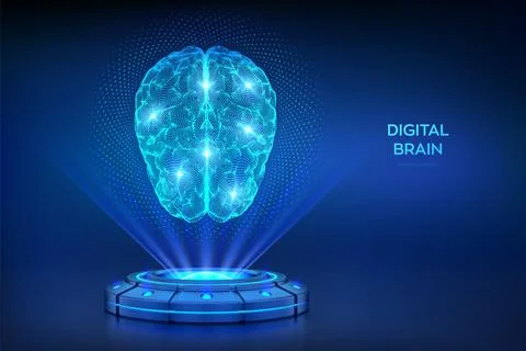 Digital brain. AI. Artificial intelligence technology concept. Holographic pl Stockillustratie