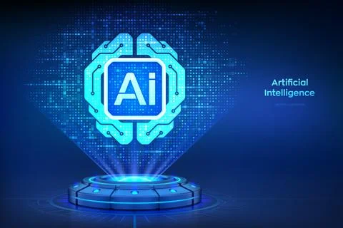 Digital brain. AI. Artificial Intelligence technology concept. Holographic pl Illustrazione stock