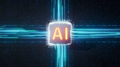 Digital brain with AI text, CPU processing data in central processor unit, .. Stock Footage 332335518