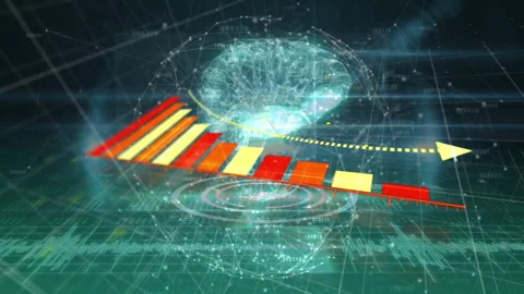 Digital brain and bar graph animation over futuristic data network background Stock Footage 304853771