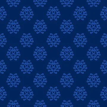Digital Brain and Circle with Man vector blue line seamless pattern Stock Illustration