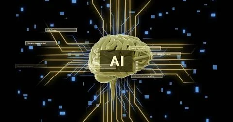 Digital brain and data connections representing artificial intelligence, Stock Photos