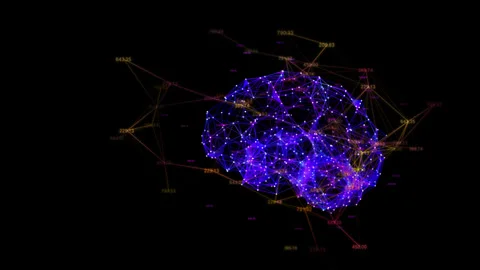Digital brain  and number running, Plexus dot and line animation. Stock Footage 273192107
