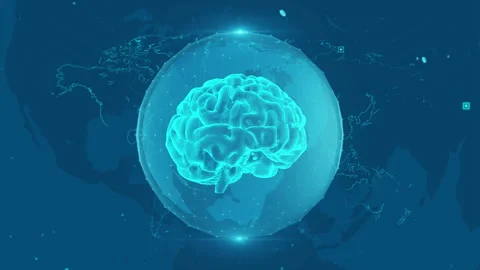 Digital Brain and World Map Fusion in a Futuristic Virtual Space 库存影片 343621662