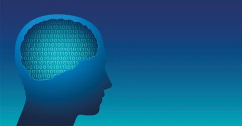 Digital Brain Artifical Intelligence Cyber Technology Binary Code Illustrazione stock