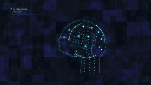 Digital brain artificial intelligence head outline hud data scan Stock Footage 348327677