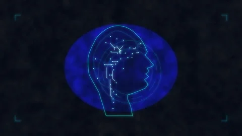 Digital brain artificial intelligence head scan futuristic data flow Stock Footage 348327719