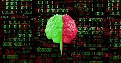 Digital brain with binary code background representing AI technology 库存照片