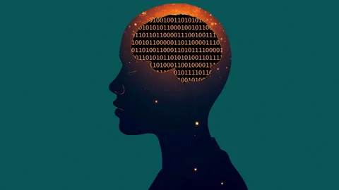 Digital brain with binary code inside human head silhouette Stock Footage 317142778