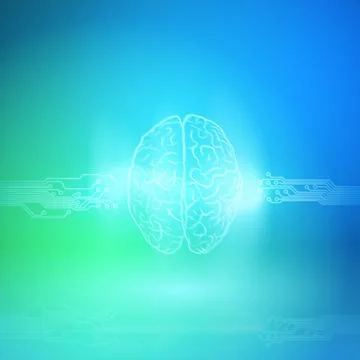 Digital brain on blue background. Artificial Intelligence concept. Stockillustratie