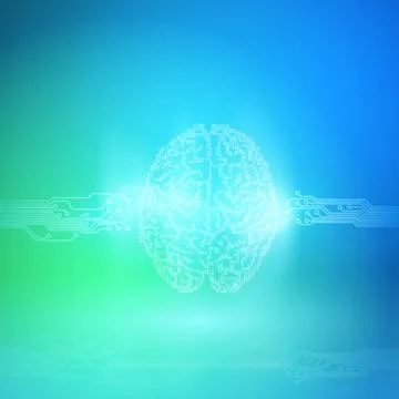 Digital brain on blue background. Artificial Intelligence concept. Illustrazione stock