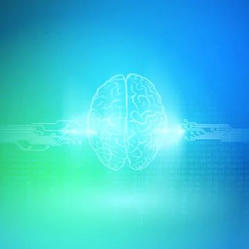 Digital brain on blue background. Artificial Intelligence concept. Stock Illustration