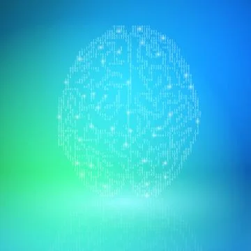 Digital brain on blue background. Artificial Intelligence concept. Stock Illustration
