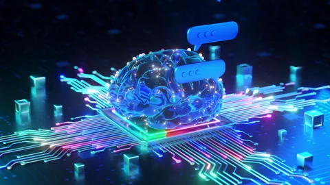 Digital Brain with Chat Bubbles on Circuit Board Stock Footage 267668118
