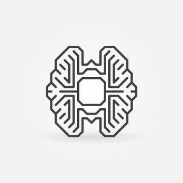 Digital Brain with chip vector outline icon Illustrazione stock