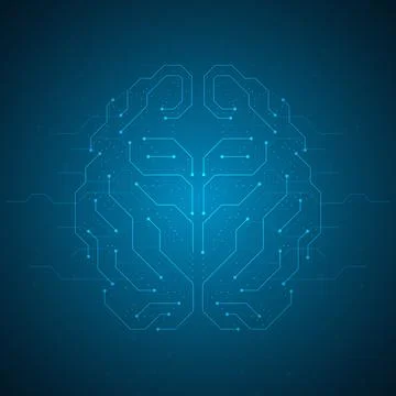 Digital Brain Circuit AI Technology Background Stock Illustration