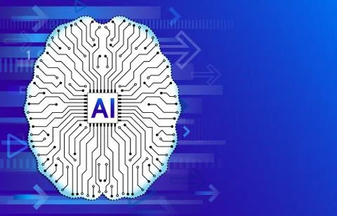Digital brain circuit board. Artificial intelligence. Stock Illustration
