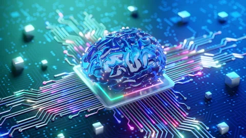 Digital Brain on Circuit Board Technology Concept Stock Footage 267668439