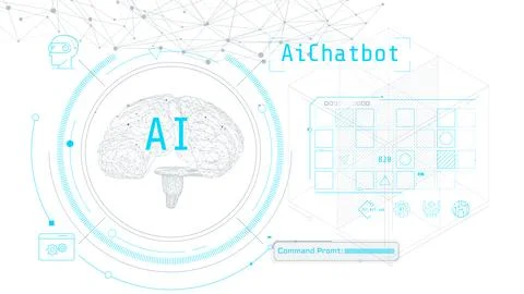 Digital brain with circuits, minimalistic artificial intelligence. Stock Illustration