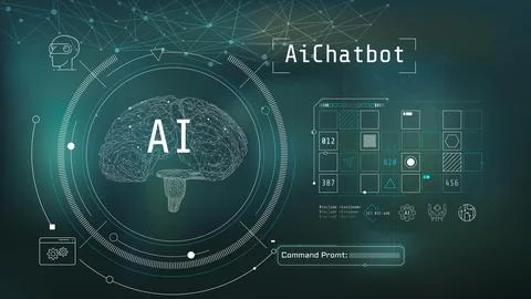 Digital brain with circuits, minimalistic artificial intelligence. Stock Illustration