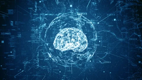 Digital brain is encased in a global structure, Global connectivity, AI Stock Footage 286071395