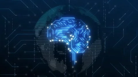 Digital brain with globe and binary code. Global digital brain for internat.. Stock Footage 338348146