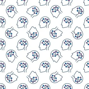 Digital Brain in Human Head vector colored seamless pattern Stock Illustration