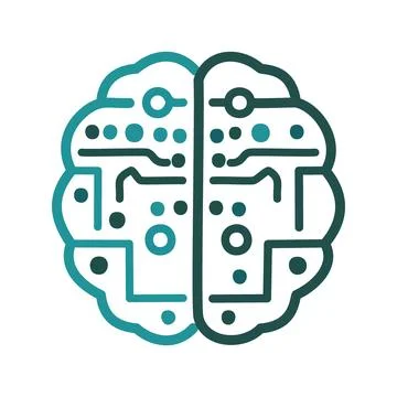 Digital brain icon. Abstract brain illustration with circuit design, symbol.. Stock Illustration