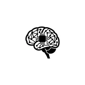 Digital brain icon with circuit board lines and processor chip Stock Illustration