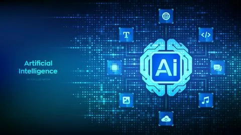 Digital brain icon made with binary code. Artificial Intelligence technology  Stock Illustration