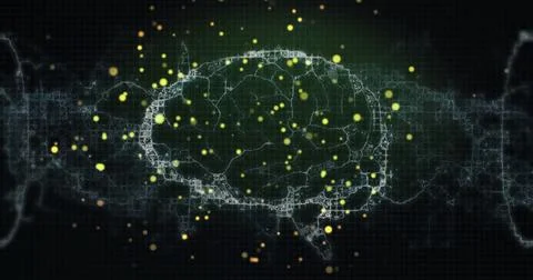 Digital brain image with glowing particles over dark background イラスト素材