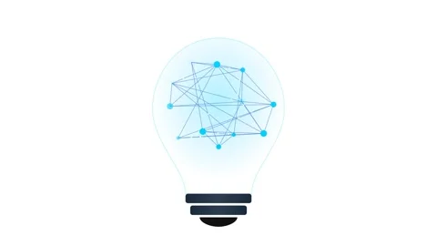 Digital Brain Light Bulb Animation with Network Connections on White Background Stock Footage 346339893