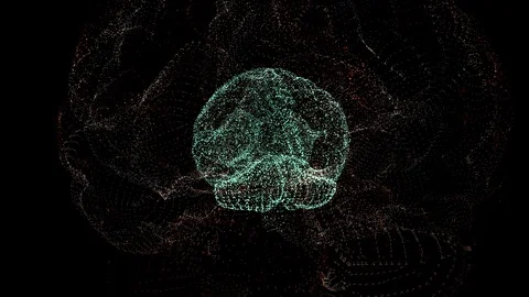 Digital brain made of beaming particles floating in black space. Stock Footage 121796630
