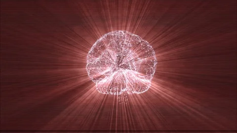 Digital brain made of beaming particles floating in black space and illuminating Stock Footage 121799819