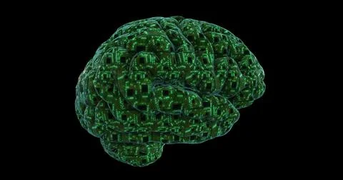 Digital brain made from printed circuit board and processors. Digital neural Illustrazione stock