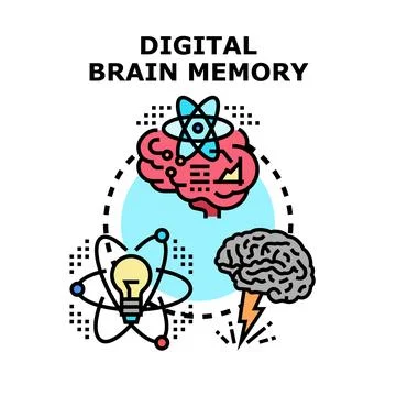 Digital brain memory storing data and ideas Stock Illustration
