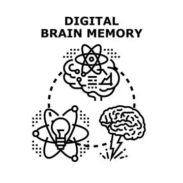 Digital brain memory storing data and ideas Stock Illustration