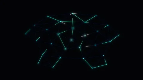 Digital brain network animation glowing neon lines loop footage Stock Footage 346544337