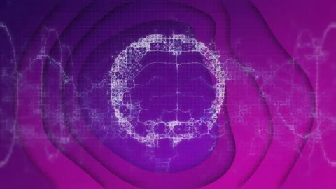 Digital brain network animation over purple abstract background with grid Stock Footage 304075470