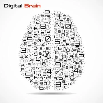 Digital brain with numbers. Artificial intelligence concept. Technology brain Stock Illustration