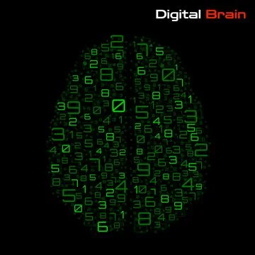 Digital brain with numbers. Artificial intelligence concept. Technology brain 스톡 일러스트
